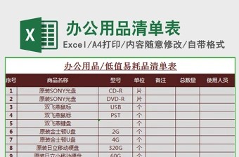 最全的办公用品清单表excel表格