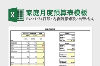 家庭月度预算表excel表格模板