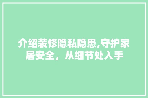 介绍装修隐私隐患,守护家居安全，从细节处入手 餐厅