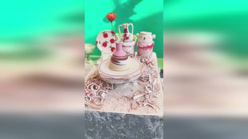 指尖微陶艺，绞胎小花瓶摆件制作过程