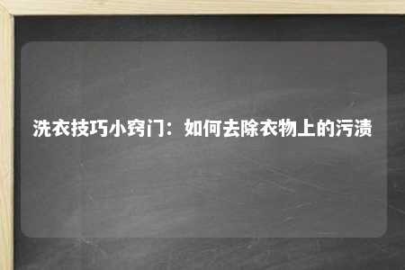 洗衣技巧小窍门：如何去除衣物上的污渍