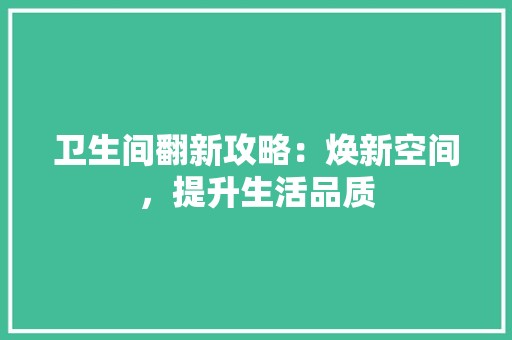 卫生间翻新攻略：焕新空间，提升生活品质 卧室装修