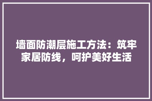 墙面防潮层施工方法：筑牢家居防线，呵护美好生活 现代风格装饰