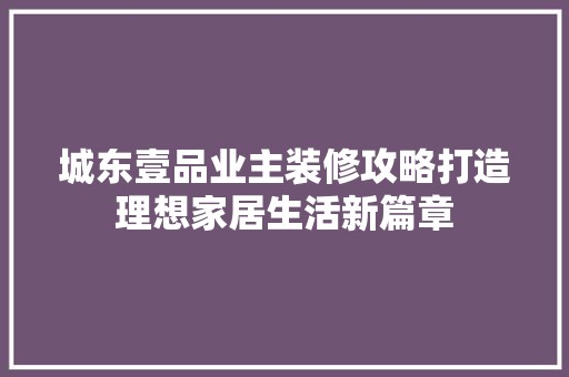 城东壹品业主装修攻略打造理想家居生活新篇章 装修材料