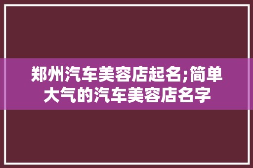 郑州汽车美容店起名;简单大气的汽车美容店名字