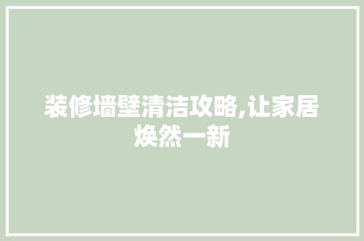 装修墙壁清洁攻略,让家居焕然一新 金属