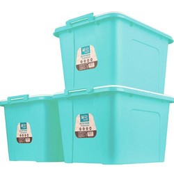 茶花 家用大号收纳箱塑料整理箱有盖衣服玩具置物储物箱 带盖带把手-带滑轮 3个装