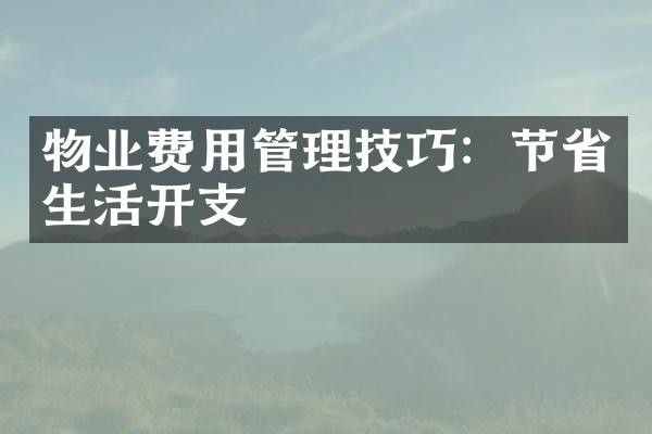 物业费用管理技巧：节省生活开支