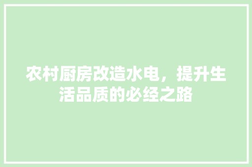 农村厨房改造水电，提升生活品质的必经之路 装修材料