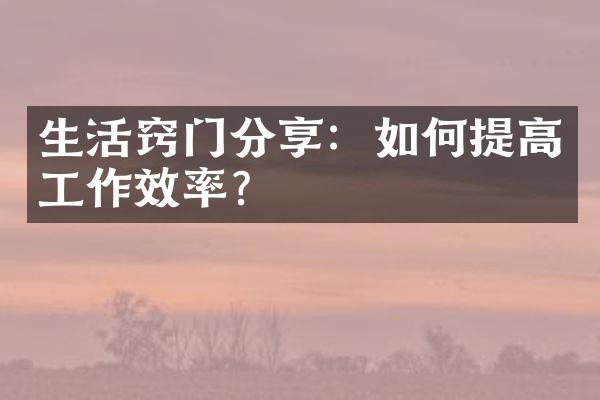 生活窍门分享：如何提高工作效率？