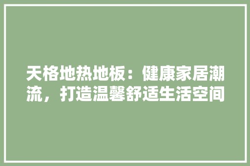 天格地热地板：健康家居潮流，打造温馨舒适生活空间 现代风格装饰