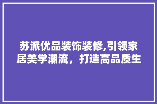 苏派优品装饰装修,引领家居美学潮流，打造高品质生活空间 家居装修