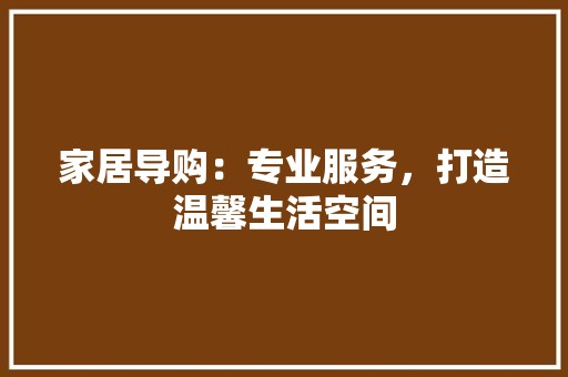 家居导购：专业服务，打造温馨生活空间 现代风格装饰