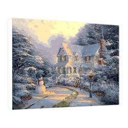 黑白画映 数字油画diy手绘填充手工填色雪景小镇油彩画客厅装饰画