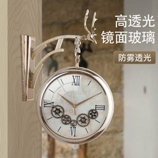 圆形齿轮双面挂钟工艺品钟热销挂墙批发复古简约轻奢高档钟表