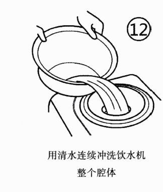 用清水连续冲洗饮水机整个腔体