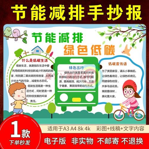 s183节能减排手抄报模板低碳生活绿色出行小学生电子版可改标题