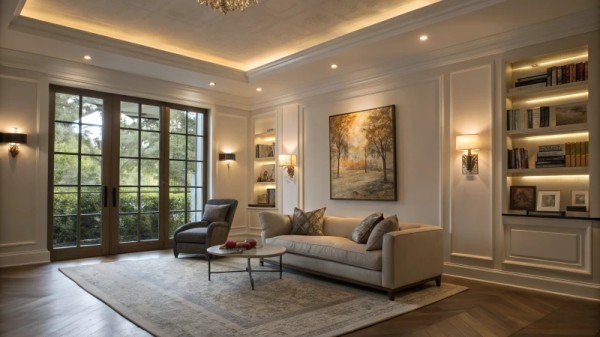 Modern living room with balanced lighting