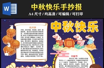 2023中秋节快乐手抄报创意卡通风中秋吃月饼习俗介绍word电子小报模板