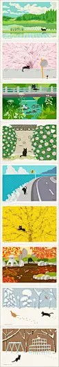 一只小黑猫,走过一年四季,春赏花,夏扑蝶,秋戏叶,冬弄雪。