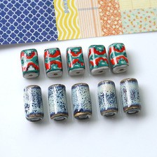 名族风彩绘长方椭圆陶瓷珠多彩釉色diy手工饰品串珠耳环配件材料