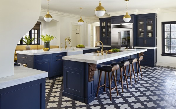 dark-blue-farmhouse-cabinets-with-double-kitchen-island-idea