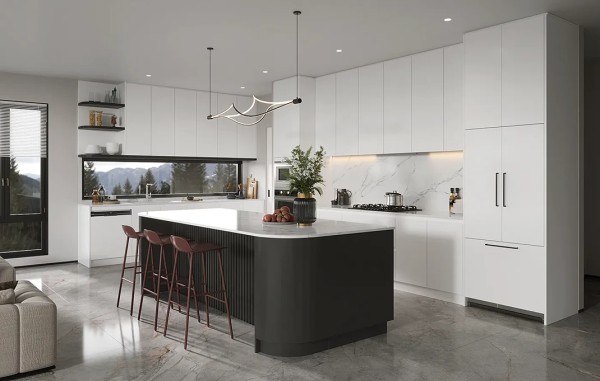 modern-white-kitchen-cabinets-with-black-curved-fluted-island