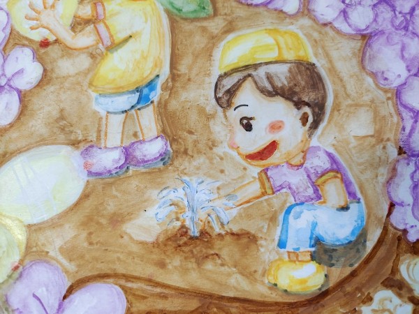 小男孩在玩水的画面