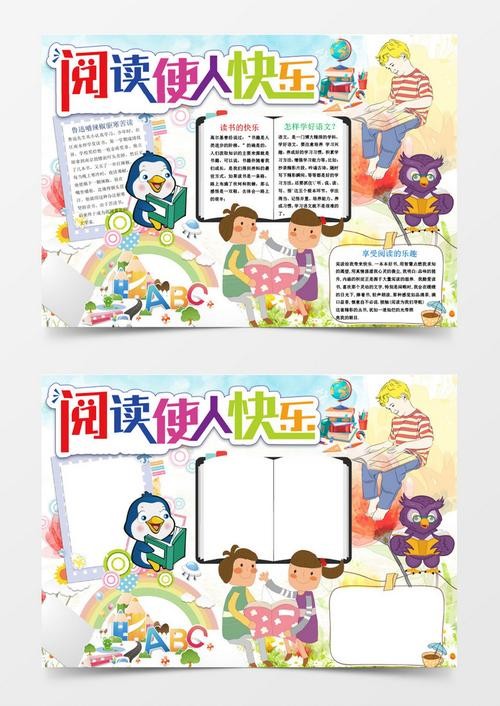 卡通快乐阅读读书小报手抄报word模板
