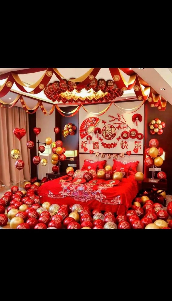 婚房装修.新婚气球彩带飘桌装饰婚房布置 婚庆用品 场景 