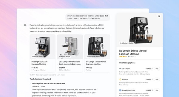ChatGPT購物推薦功能 截圖自openai.com