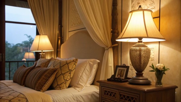 Cozy bedroom with warm lighting