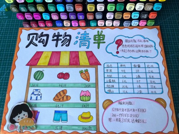 购物清单手抄报超市里的数学手抄报生活中的数学小报购物清抖音