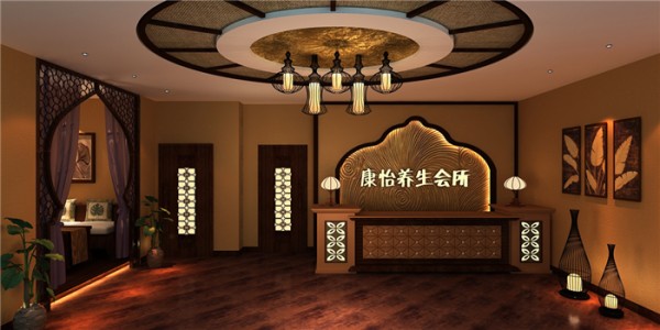 深圳宝安养生馆装修设计 养身会所设计 中式风格