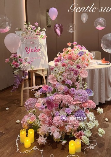 生日瀑布花｜女生有仪式感的浪漫餐厅布置