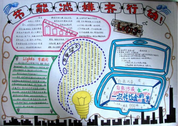 小学生节能手抄报内容节能减排齐行动 节能手抄报