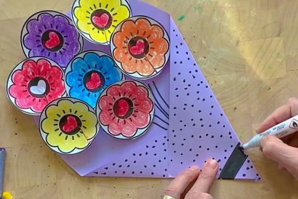 妇女节手工,剪纸,剪纸花,花束制作,花束