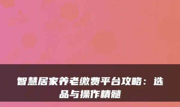 智慧居家养老缴费平台攻略：选品与操作精髓