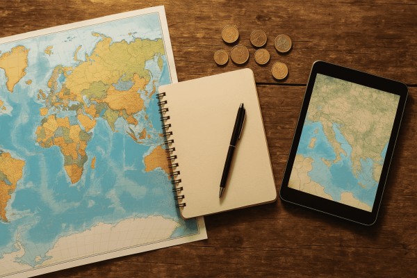 在地图上用硬币做旅行规划，研究如何廉价旅行