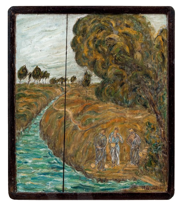 1932年作 河边 木板油画