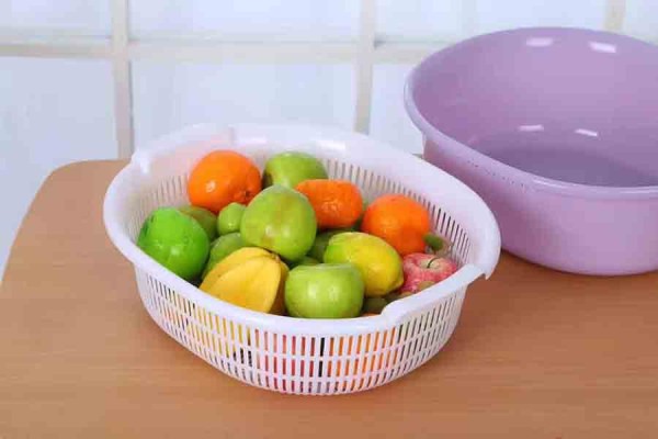 批发双层沥水篮 水果塑料圆形篮 洗菜神器 滴水篮厨房用品厂家
