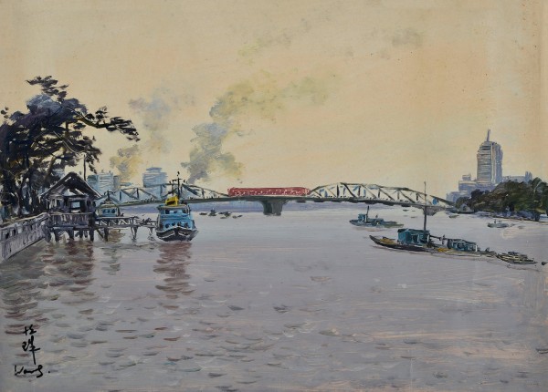海珠桥 纸本 油画