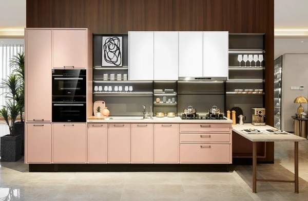 modern-one-wall-open-design-white-and-pink-slim-shaker-kitchen-cabinets