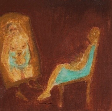  孤独 Seule, 2009 木板丙烯 Acrylique sur bois, 18 x 18 cm Photo : M.Malberti © Cécile Savelli, ADGAP, Paris 
