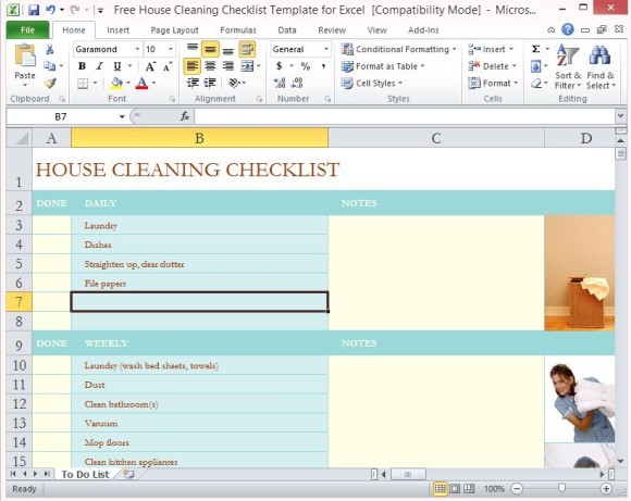 免費室內清潔檢查表模板換的Excel-1
