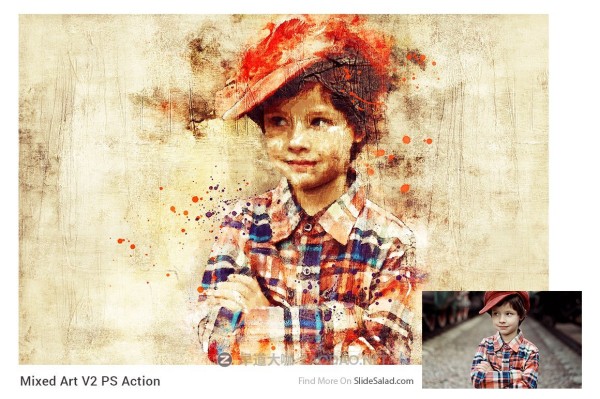 复古做旧混合效果照片处理特效PS动作模板 Mixed Art 2 Photoshop Action插图1