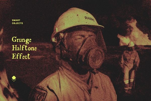 复古半色调riso打印照片效果ps特效滤镜样机 Halftone Grunge Photo Effect