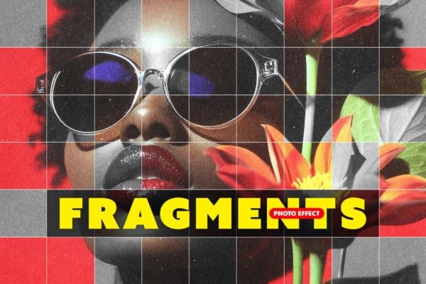 粒状马赛克拼贴照片效果ps特效滤镜样机 Fragment Photo Effect