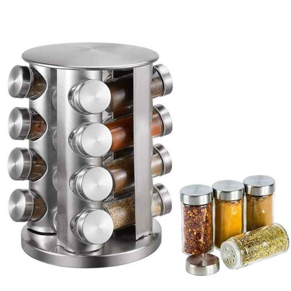 Rotary Seasoning Bottle Storage Shelf Stainless Steel Vertical Rotatable Spice Organizer Rack with Condiment Bottle