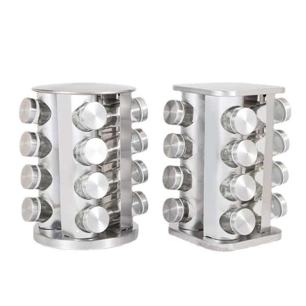 Rotary Seasoning Bottle Storage Shelf Stainless Steel Vertical Rotatable Spice Organizer Rack with Condiment Bottle